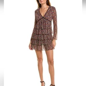 NWT The Kooples Red and Black Long Sleeve Graphic Dress Size S